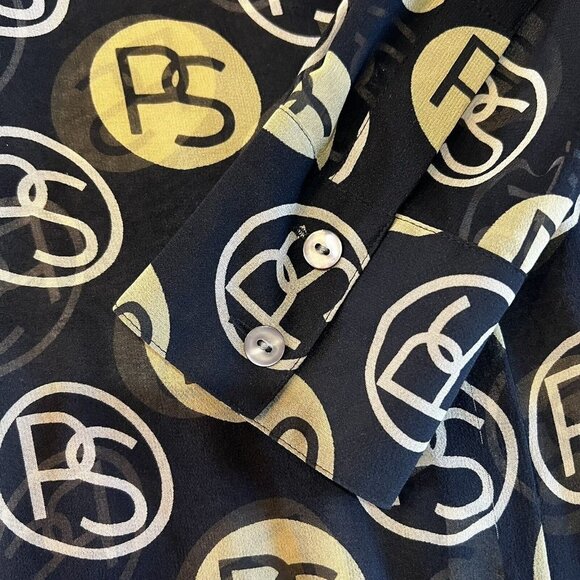 Vintage Paolo Santini Silk Blouse Black Gold Logo No Tag Measures 8 10 Medium - Picture 14 of 16